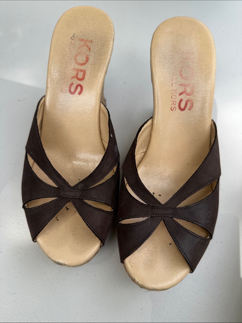 Michael Kors Dark Brown Leather Cutout Slide Mules